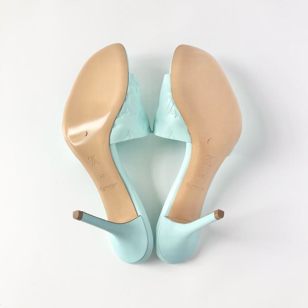 NIB Louis Vuitton Revival Monogram Emboss Leather Heeled Mules Sandals 41 - Picture 8 of 12